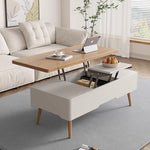 Casaconer | テーブル・ローテーブル・サイドテーブル・センターテーブル・ダイニングテーブル・昇降テーブル・多機能テーブル・ナチュラル/グレー・高さ49~68cm・多機能デザイン・無垢材・収納ワゴン・キャスター付き・在宅ワーク・コンパクト家具