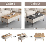 Casaconer | テーブル・ローテーブル・サイドテーブル・センターテーブル・ダイニングテーブル・昇降テーブル・多機能テーブル・ナチュラル/グレー・高さ49~68cm・多機能デザイン・無垢材・収納ワゴン・キャスター付き・在宅ワーク・コンパクト家具