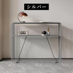 スチール製 玄関テーブル 幅80cm／100cm 完成品 コンソールテーブル 2段 玄関収納 壁寄せ 置物ラック リビング飾り棚 レッド／グレー おしゃれ シンプルデザイン