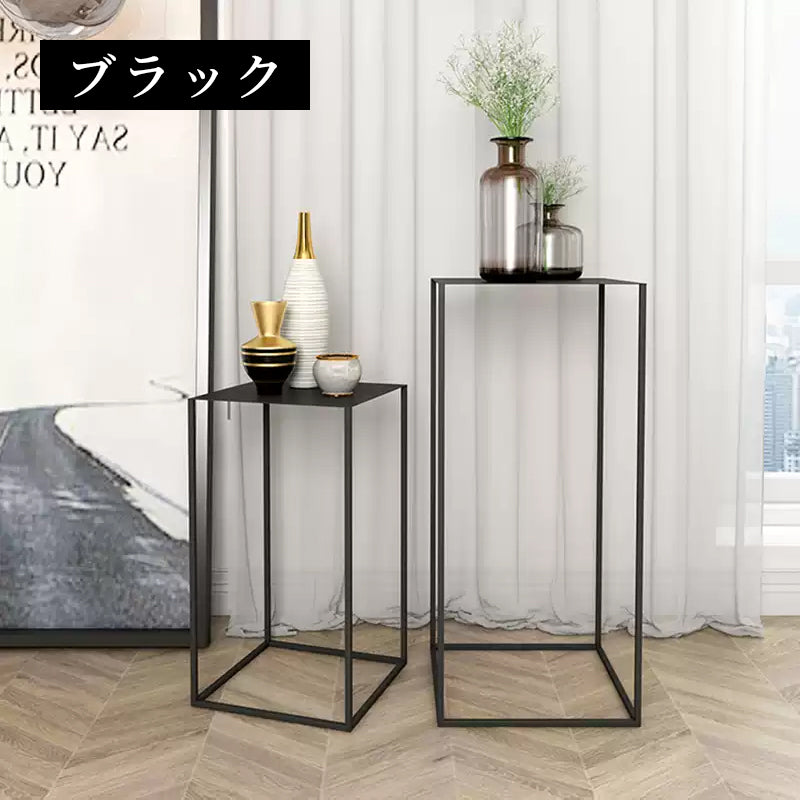 スチール製 ディスプレイラック 完成品 サイドテーブル 高さ54cm／74cm 置物スタンド 壁寄せラック インテリア展示台 マットブラック シンプルデザイン オフィス・リビング収納