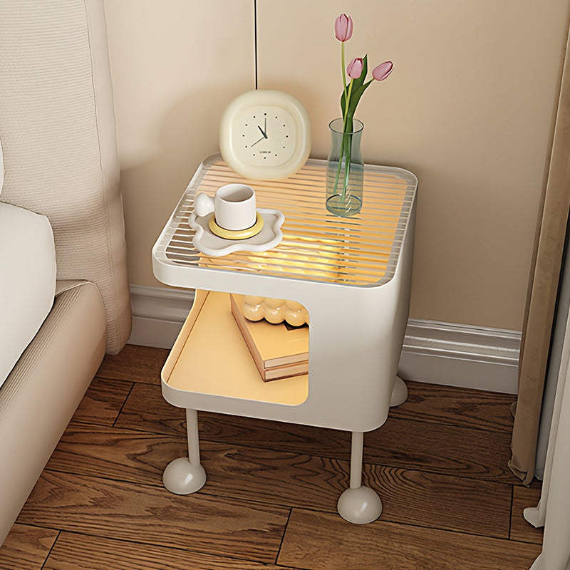 脚の取り付けが必要 金属製 ナイトテーブル スチール 幅35cm ガラス天板 ベッドサイドテーブル ソファ横テーブル 収納ラック サイドテーブル 白 ホワイト White 黒 ブラック Black 寝室向け シンプル モダン 省スペース 小型 家具