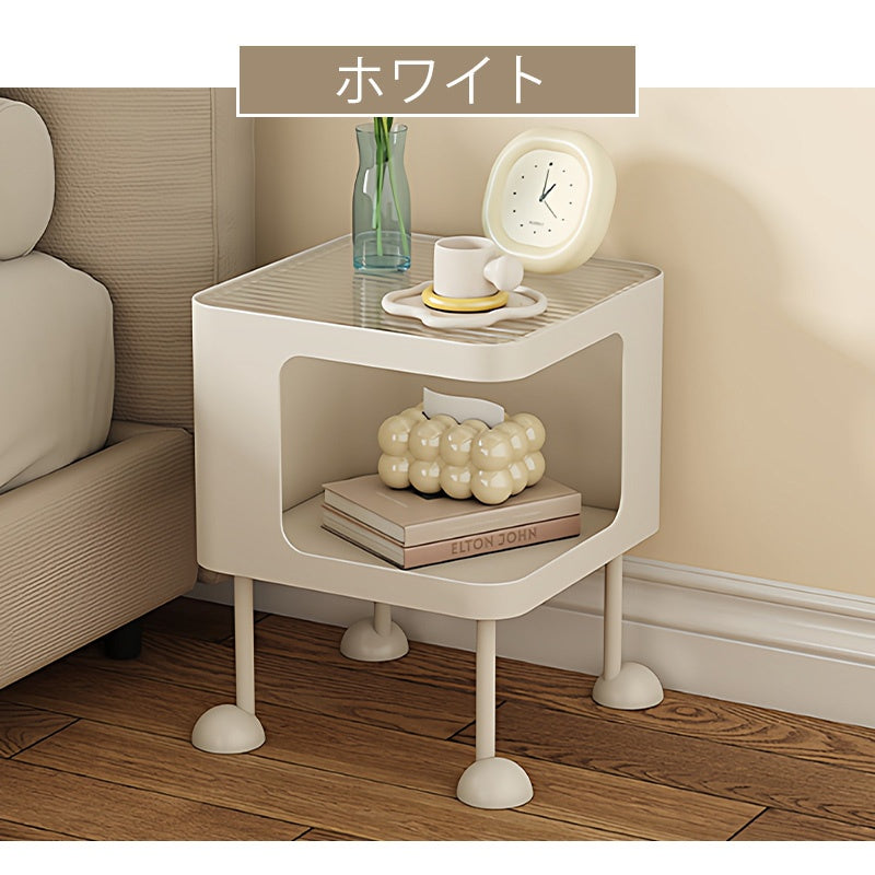 脚の取り付けが必要 金属製 ナイトテーブル スチール 幅35cm ガラス天板 ベッドサイドテーブル ソファ横テーブル 収納ラック サイドテーブル 白 ホワイト White 黒 ブラック Black 寝室向け シンプル モダン 省スペース 小型 家具