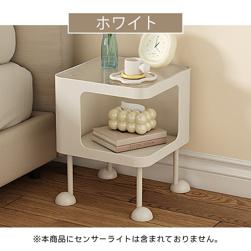脚の取り付けが必要 金属製 ナイトテーブル スチール 幅35cm ガラス天板 ベッドサイドテーブル ソファ横テーブル 収納ラック サイドテーブル 白 ホワイト White 黒 ブラック Black 寝室向け シンプル モダン 省スペース 小型 家具