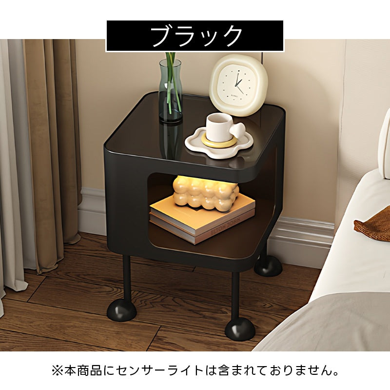 脚の取り付けが必要 金属製 ナイトテーブル スチール 幅35cm ガラス天板 ベッドサイドテーブル ソファ横テーブル 収納ラック サイドテーブル 白 ホワイト White 黒 ブラック Black 寝室向け シンプル モダン 省スペース 小型 家具