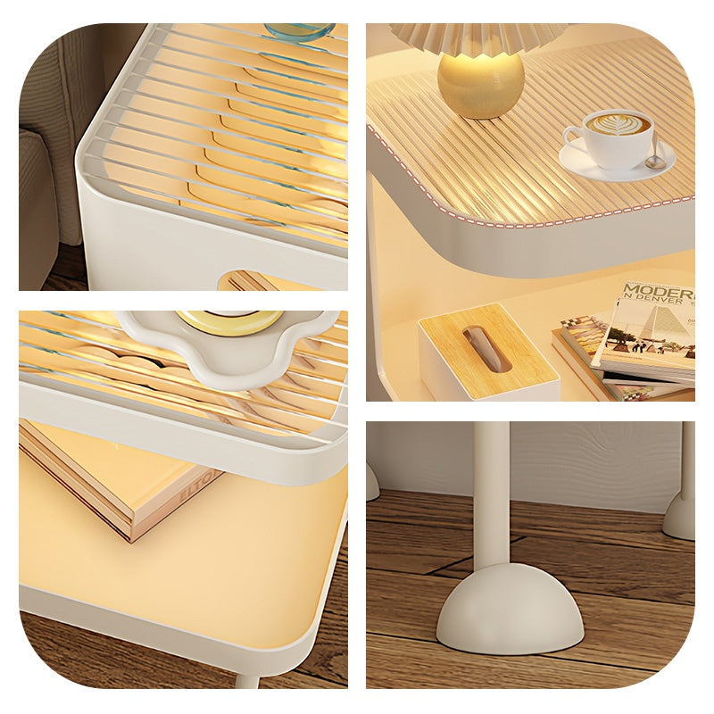 脚の取り付けが必要 金属製 ナイトテーブル スチール 幅35cm ガラス天板 ベッドサイドテーブル ソファ横テーブル 収納ラック サイドテーブル 白 ホワイト White 黒 ブラック Black 寝室向け シンプル モダン 省スペース 小型 家具