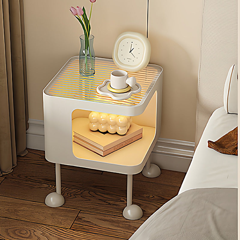 脚の取り付けが必要 金属製 ナイトテーブル スチール 幅35cm ガラス天板 ベッドサイドテーブル ソファ横テーブル 収納ラック サイドテーブル 白 ホワイト White 黒 ブラック Black 寝室向け シンプル モダン 省スペース 小型 家具