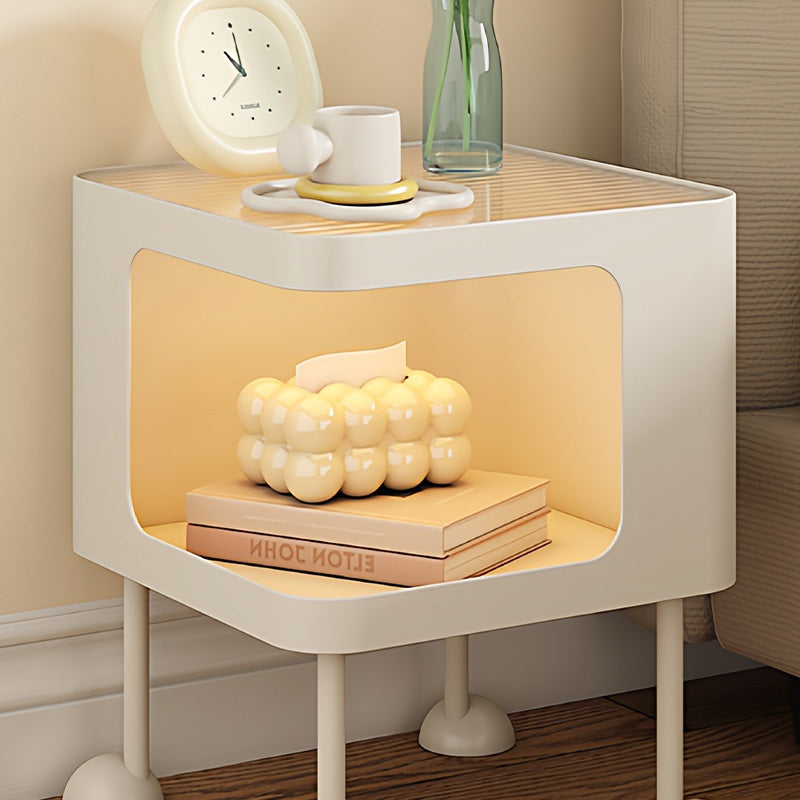 脚の取り付けが必要 金属製 ナイトテーブル スチール 幅35cm ガラス天板 ベッドサイドテーブル ソファ横テーブル 収納ラック サイドテーブル 白 ホワイト White 黒 ブラック Black 寝室向け シンプル モダン 省スペース 小型 家具