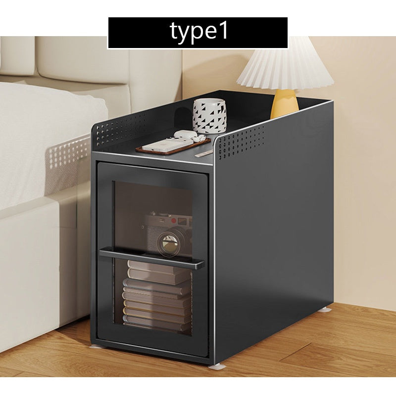 完成品 金属製 ナイトテーブル スチール 幅25cm 省スペース 寝室用 ベッドサイドテーブル サイドキャビネット 収納ラック サイドボード ブラック 一段引き出し／二段引き出し コンパクト