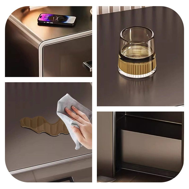 金属製 ナイトテーブル スチール 幅34cm ほぼ完成品 小型 サイドキャビネット 寝室用 炭素鋼 収納サイドボード 高級感 ベッドサイドテーブル 耐久性 コンパクト