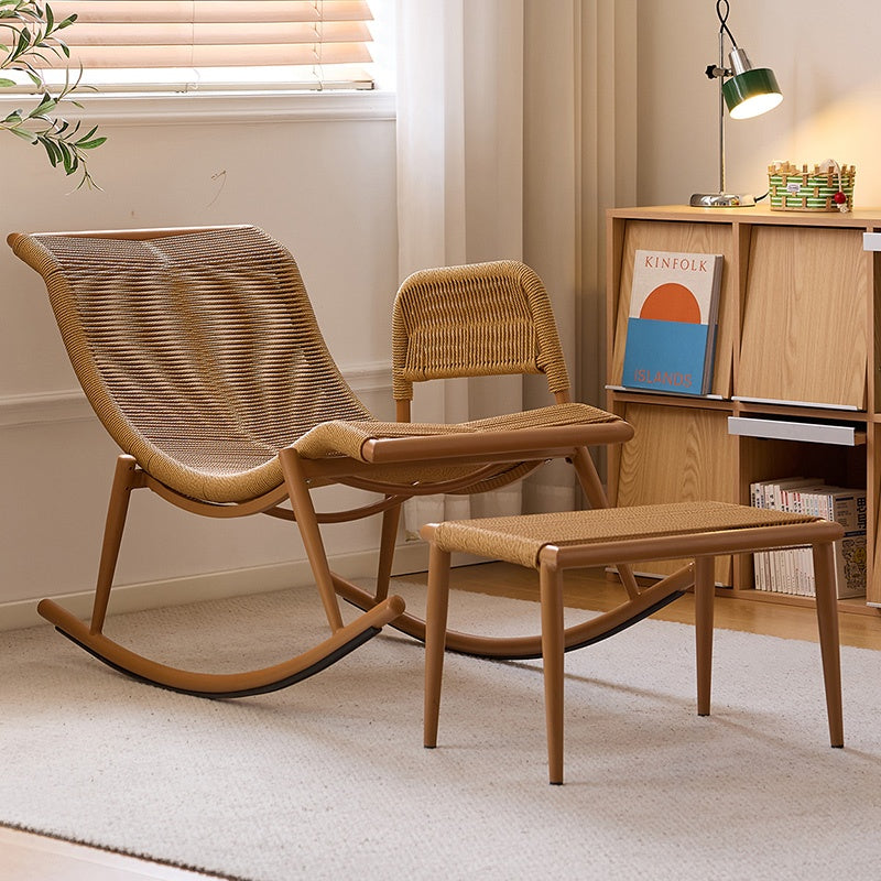 ロッキングチェア オットマンセット 椅子 リラックスチェア 籐調デザイン 北欧 おしゃれ 通気性 快適 疲れない 背もたれ ナチュラル モダン イス 高級感