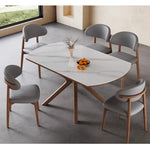 Casaconer | 伸長式セラミックダイニングテーブル・丸型・幅75~120cm・4人掛け/6人掛け・食卓テーブル・ラウンドテーブル・モダン・北欧風・大理石柄・セラミック天板・木脚・おしゃれ