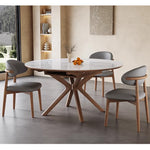 Casaconer | 伸長式セラミックダイニングテーブル・丸型・幅75~120cm・4人掛け/6人掛け・食卓テーブル・ラウンドテーブル・モダン・北欧風・大理石柄・セラミック天板・木脚・おしゃれ