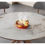 Casaconer | 伸長式セラミックダイニングテーブル・丸型・幅75~120cm・4人掛け/6人掛け・食卓テーブル・ラウンドテーブル・モダン・北欧風・大理石柄・セラミック天板・木脚・おしゃれ