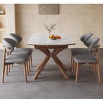 Casaconer | 伸長式セラミックダイニングテーブル・丸型・幅75~120cm・4人掛け/6人掛け・食卓テーブル・ラウンドテーブル・モダン・北欧風・大理石柄・セラミック天板・木脚・おしゃれ