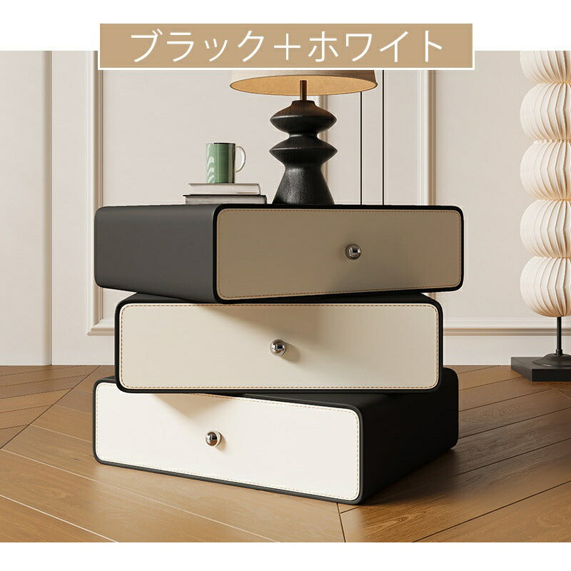 【完成品】ナイトテーブル サイドテーブル 引出 完成品 幅40cm ベージュ ホワイト 白 ラグジュアリー 高級感 レザー風 合成皮革 お手入れ簡単 インテリア 家具 おしゃれ 北欧 モダン 一人暮らし リビング かわいい 韓国風