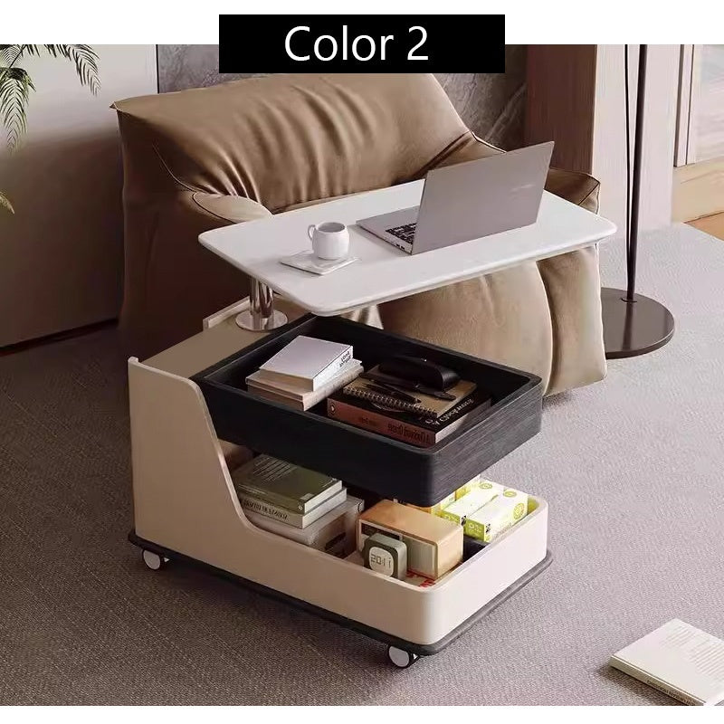 テーブル・ローテーブル・サイドテーブル・センターテーブル・昇降テーブル・多機能テーブル・ウォルナットカラー/ホワイト/ブラック・幅75cm・高さ56~71cm・多機能デザイン・無垢材・収納ワゴン・キャスター付き・在宅ワーク・コンパクト家具