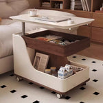 テーブル・ローテーブル・サイドテーブル・センターテーブル・昇降テーブル・多機能テーブル・ウォルナットカラー/ホワイト/ブラック・幅75cm・高さ56~71cm・多機能デザイン・無垢材・収納ワゴン・キャスター付き・在宅ワーク・コンパクト家具