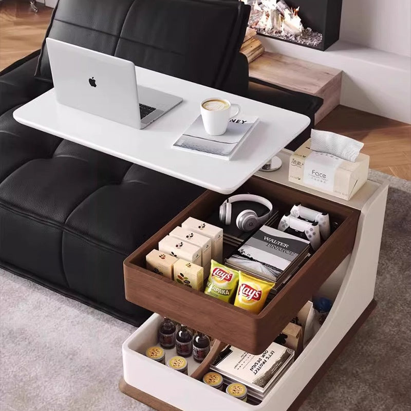 テーブル・ローテーブル・サイドテーブル・センターテーブル・昇降テーブル・多機能テーブル・ウォルナットカラー/ホワイト/ブラック・幅75cm・高さ56~71cm・多機能デザイン・無垢材・収納ワゴン・キャスター付き・在宅ワーク・コンパクト家具