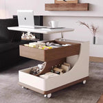 Casaconer | テーブル・ローテーブル・サイドテーブル・センターテーブル・昇降テーブル・多機能テーブル・ウォルナットカラー/ホワイト/ブラック・幅75cm・高さ56~71cm・多機能デザイン・無垢材・収納ワゴン・キャスター付き・在宅ワーク・コンパクト家具