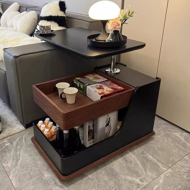 テーブル・ローテーブル・サイドテーブル・センターテーブル・昇降テーブル・多機能テーブル・ウォルナットカラー/ホワイト/ブラック・幅75cm・高さ56~71cm・多機能デザイン・無垢材・収納ワゴン・キャスター付き・在宅ワーク・コンパクト家具