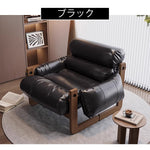 Casaconer | ソファ・一人掛け・おしゃれ・レトロデザイン・合皮レザー・クッション付き・幅84cm・奥行70cm・高さ82cm・ブラック/胡桃色・綿入り・ゆったりチェア・木製フレーム・北欧風・モダン・インテリア