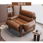 Casaconer | ソファ・一人掛け・おしゃれ・レトロデザイン・合皮レザー・クッション付き・幅84cm・奥行70cm・高さ82cm・ブラック/胡桃色・綿入り・ゆったりチェア・木製フレーム・北欧風・モダン・インテリア