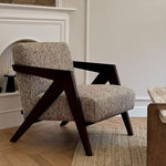 Casaconer | 一人掛けソファ・北欧風・パーソナルチェア・ファブリック・木製フレーム・幅63cm・奥行83cm・高さ77cm・アームチェア・おしゃれ・モダンデザイン・ブラック/ウォルナットカラー・麻布張り・スポンジクッション付き