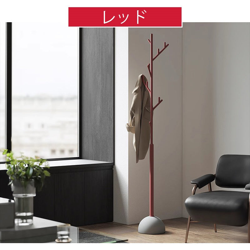 ポールハンガー スチール製 高さ180cm 立て置きタイプ コートハンガー 洋服掛け 省スペース デザイン インテリア 寝室 室内用 ブラック／レッド