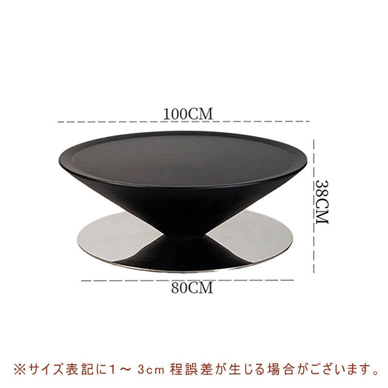 リビングテーブル スチール製 円形 フライングソーサーデザイン 幅80cm／100cm ローテーブル モダンインテリア ミニマル スタイル ソファテーブル ブラック／ホワイト おしゃれ 造形美