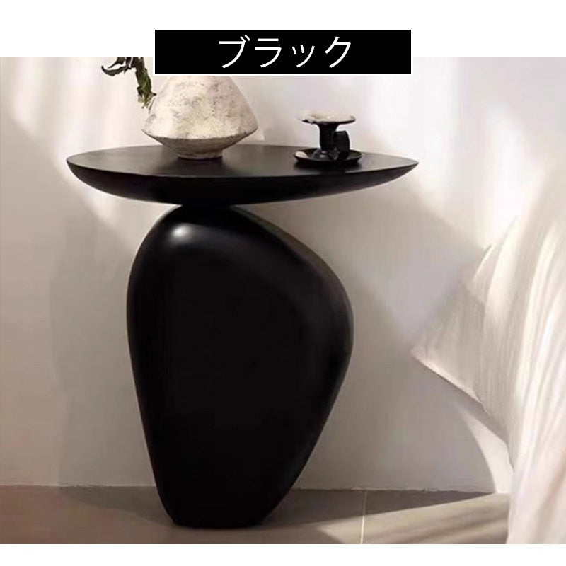 サイドテーブル 侘寂風 異形デザイン 幅50cm エッグシェイプ 繊維強化プラスチック製 FRP ソファ横テーブル モダンインテリア 北欧風 ブラック／ホワイト おしゃれ