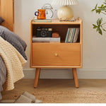 Casaconer | ほぼ完成品・脚の取り付けが必要・ナイトテーブル・サイドテーブル・ベッドサイドチェスト・ベッドサイド・木製・収納・おしゃれ・コンセント・引き出し・シンプル・モダン・ナチュラル・寝室収納・読書・スリム・コンパクト・ダークブラウン・ナチュラル