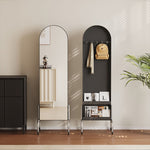 回転式 全身鏡 ミラーラック キャスター付き スリム 収納一体型 ハンガーラック 展示棚 置物ラック 可動式 フロアミラー 玄関 リビング 寝室 省スペース ブラック ホワイト レトロ モダン
