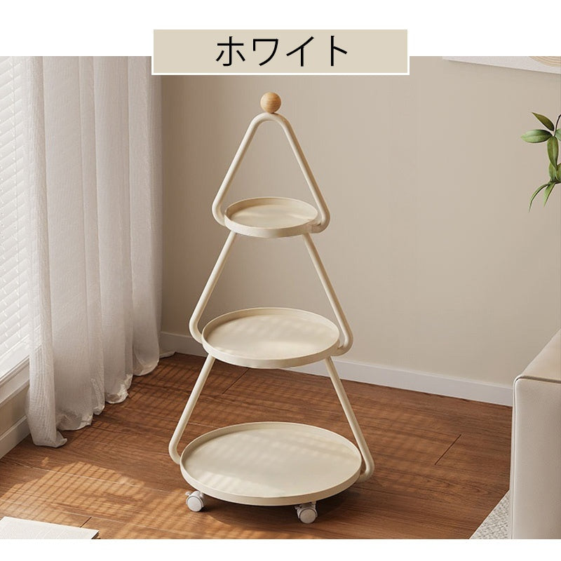 収納ワゴン スチール製 3段 円形 キャスター付き サイドテーブル デザイン 収納ラック 多段収納 可動式 リビング ソファサイド モダン おしゃれ グリーン／ホワイト／ブラック