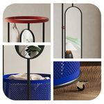 スチール製ポールハンガー 全身ミラー付き 幅50cm 高さ180cm キャスター付き 収納バスケット一体型 コートハンガー 衣類収納 サイドミラー 玄関 リビング 寝室 ブラック／ブルー／ホワイト