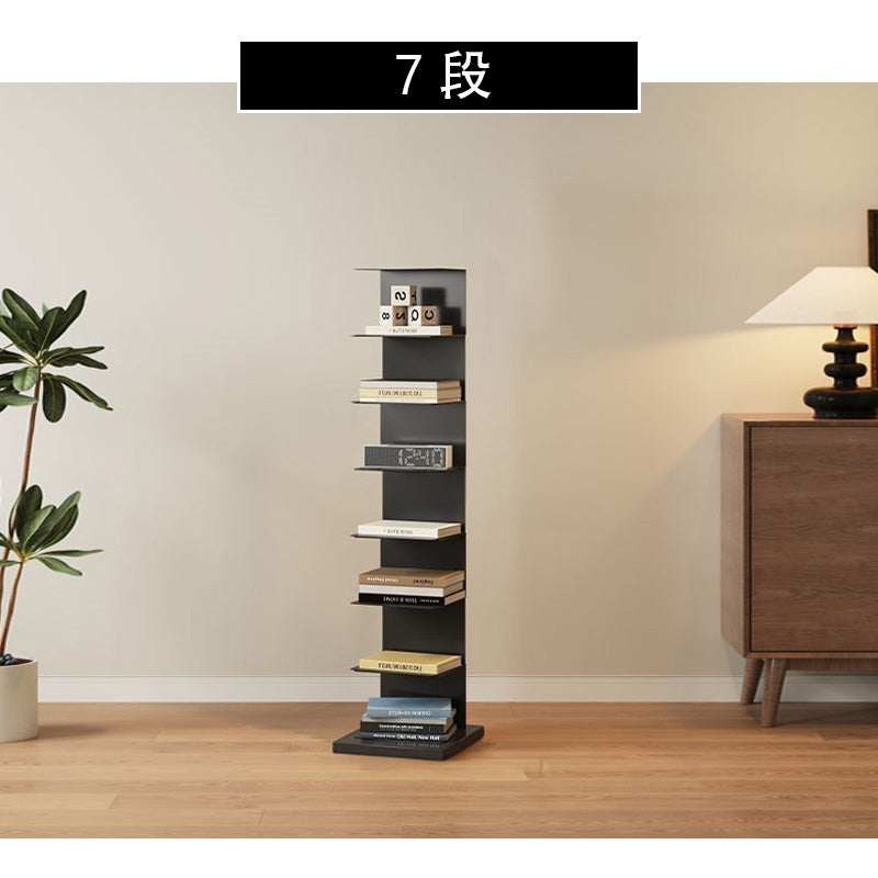 ブックシェルフ スチール製 本棚 スリム設計 幅32cm 縦型 ディスプレイラック 多段収納 6段／7段／8段／9段 壁付け 省スペース 本棚 リビング ブラック 完成品