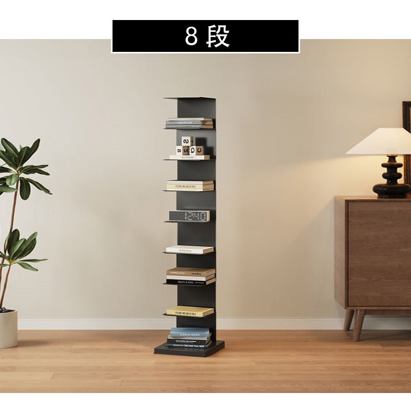 ブックシェルフ スチール製 本棚 スリム設計 幅32cm 縦型 ディスプレイラック 多段収納 6段／7段／8段／9段 壁付け 省スペース 本棚 リビング ブラック 完成品