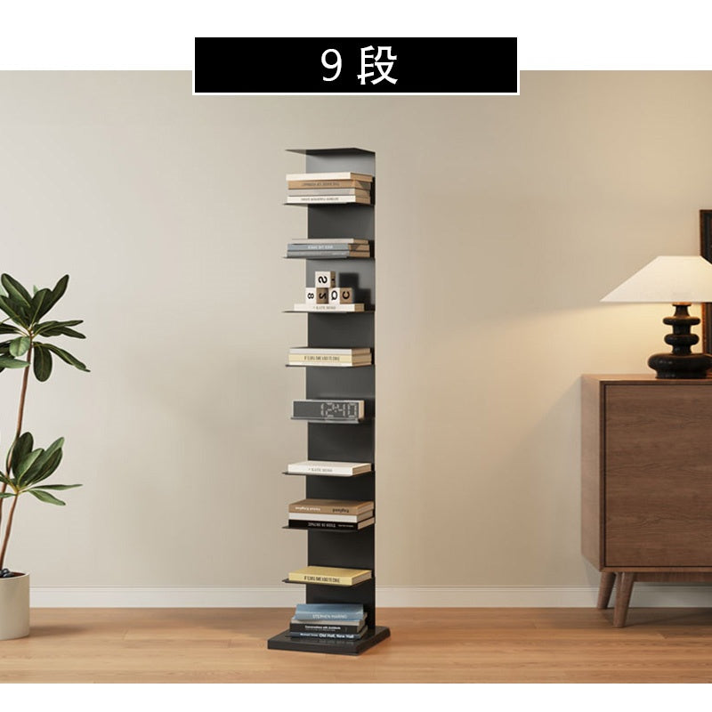 ブックシェルフ スチール製 本棚 スリム設計 幅32cm 縦型 ディスプレイラック 多段収納 6段／7段／8段／9段 壁付け 省スペース 本棚 リビング ブラック 完成品