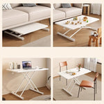 Casaconer | 昇降式テーブル・幅90/120cm・ローテーブル・センターテーブル・リフティングテーブル・高さ調節・リフティング機能・リビングテーブル・ダイニングテーブル・折りたたみ脚・一人暮らし・モダン・おしゃれ・北欧風・ホワイト/ウォールナットカラー