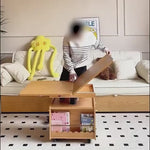 Casaconer | テーブル・ローテーブル・サイドテーブル・センターテーブル・昇降テーブル・多機能テーブル・ナチュラル/胡桃色/黒・展開後幅120cm・高さ59~79cm・多機能デザイン・無垢材・収納ワゴン・キャスター付き・在宅ワーク・コンパクト家具