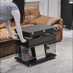 Casaconer | テーブル・ローテーブル・サイドテーブル・センターテーブル・昇降テーブル・多機能テーブル・折りたたみ昇降天板付き・黒/ウォルナットカラー・高さ53~68cm・多機能デザイン・無垢材・収納ワゴン・キャスター付き・在宅ワーク・テーブルゲーム・コンパクト家具