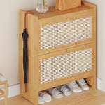 下駄箱,シューズラック,竹製,ラタン編み,シューズボックス,収納,玄関,シンプル,ナチュラル,扉付き,二段収納