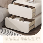 Casaconer | サイドテーブル・ナイトテーブル・合皮・寝室収納・リビング・ベッドルーム・クリーム風・フェミニン