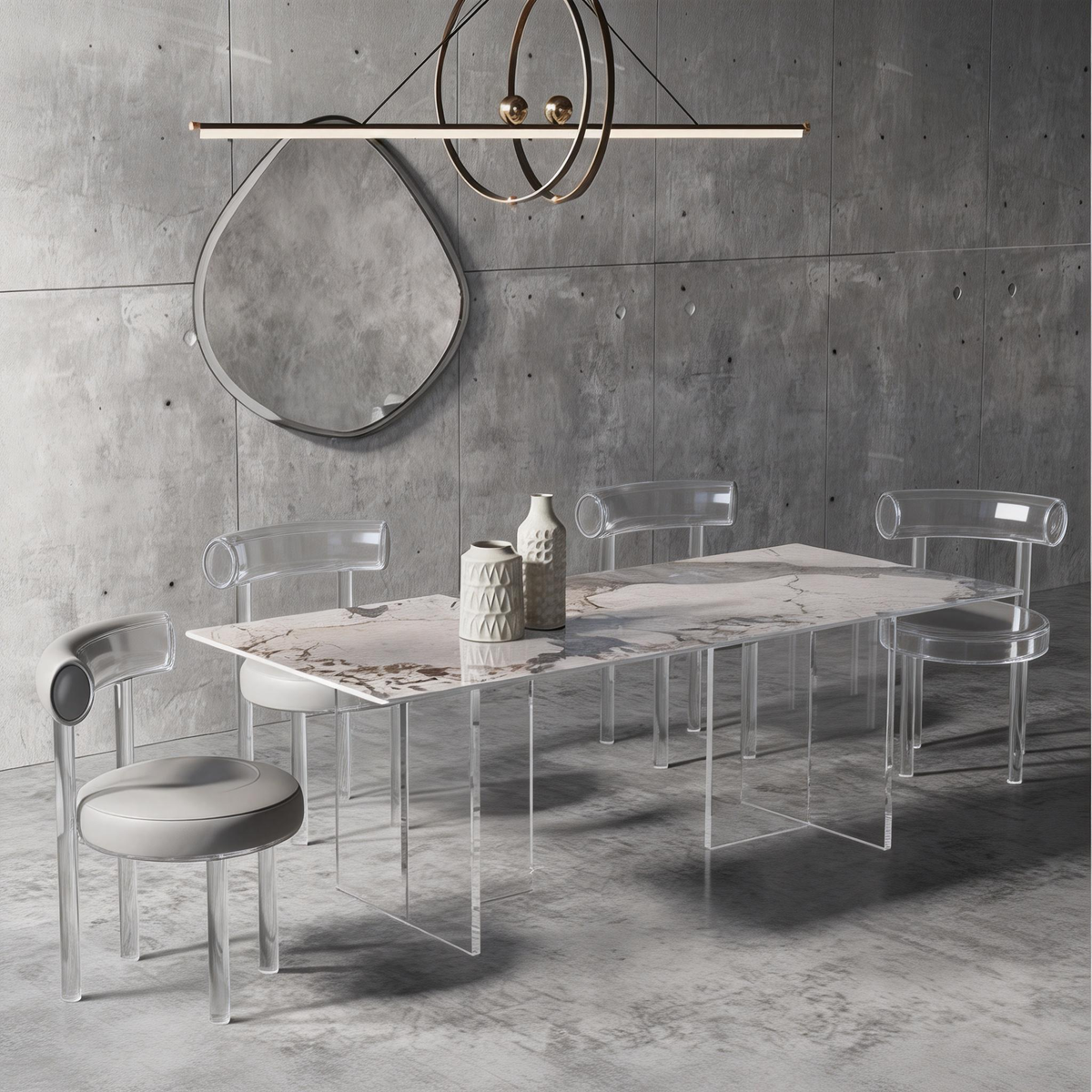 セラミックダイニングテーブル・アクリル脚・黒食卓・おしゃれ・2人/4人/6人/8人掛け・高さ75cm