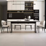 Casaconer | セラミックダイニングテーブル・白天板・無垢材脚・丸角・2人/4人/6人/8人掛け・高さ75cm