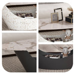 リビングテーブル セラミック調天板 幅120cm 楕円形 ローテーブル 収納付き スチール製ベース モダンデザイン 高級感 リビング向け 北欧風 ホワイト／ブラック おしゃれ シンプル