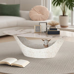 リビングテーブル セラミック調天板 幅120cm 楕円形 ローテーブル 収納付き スチール製ベース モダンデザイン 高級感 リビング向け 北欧風 ホワイト／ブラック おしゃれ シンプル