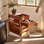 Casaconer | サイドテーブル・サイドワゴン・木製・キャスター付き・キッチンワゴン・ティーワゴン・おしゃれ・北欧風・収納ワゴン・トレイ付き・移動式・キッチン収納・サイドテーブル・多機能・リビング収納・茶器収納・ナチュラル/ウォルナットカラー/ブラック