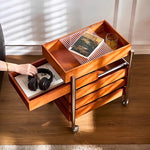 Casaconer | サイドテーブル・サイドワゴン・木製・キャスター付き・キッチンワゴン・ティーワゴン・おしゃれ・北欧風・収納ワゴン・トレイ付き・移動式・キッチン収納・サイドテーブル・多機能・リビング収納・茶器収納・ナチュラル/ウォルナットカラー/ブラック