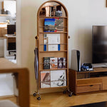 Casaconer | 姿見ミラー付きマガジンラック・全身鏡付き収納・キャスター付き・スタンドミラー・書類収納付き・移動式ワゴン・回転式ミラー・木製・ウォールナット/ナチュラル/ブラック・おしゃれ・一人暮らし・北欧風