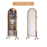 Casaconer | 姿見ミラー付きマガジンラック・全身鏡付き収納・キャスター付き・スタンドミラー・書類収納付き・移動式ワゴン・回転式ミラー・木製・ウォールナット/ナチュラル/ブラック・おしゃれ・一人暮らし・北欧風